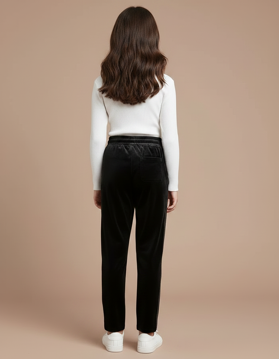 Pantalon Velours Noir Coupe Droite Cordon Décontracté - vue 2