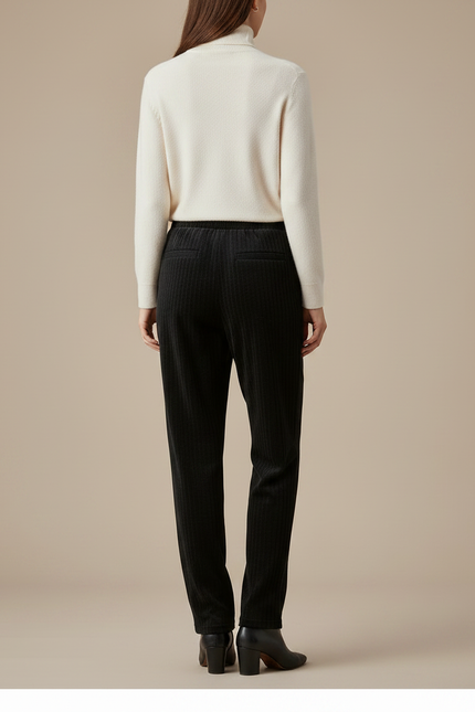 Pantalon Velours Noir Côtelé Droit Taille Haute - Cordé - vue 2