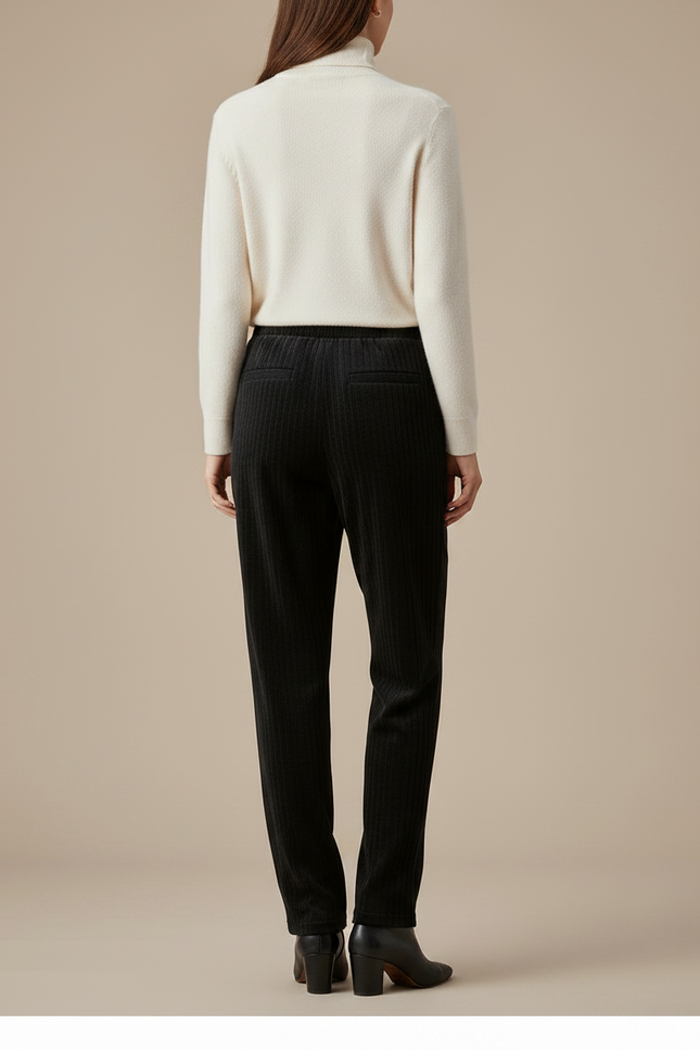 Pantalon Velours Noir Côtelé Droit Taille Haute - Cordé - vue 2