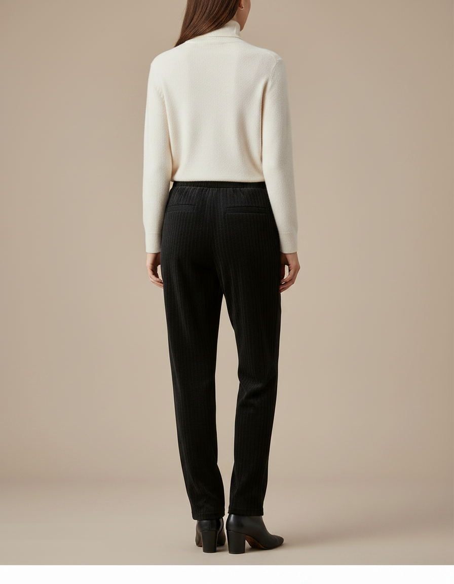 Pantalon Velours Noir Côtelé Droit Taille Haute - Cordé - vue 2