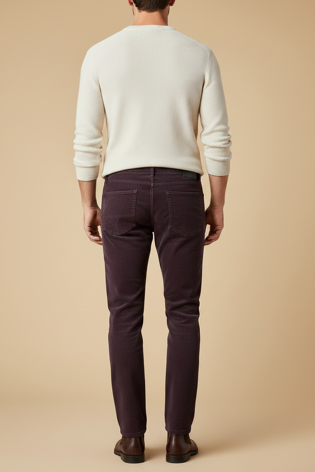 Pantalon Velours Cotelé Slim Homme - Bordeaux Cordé - vue 2