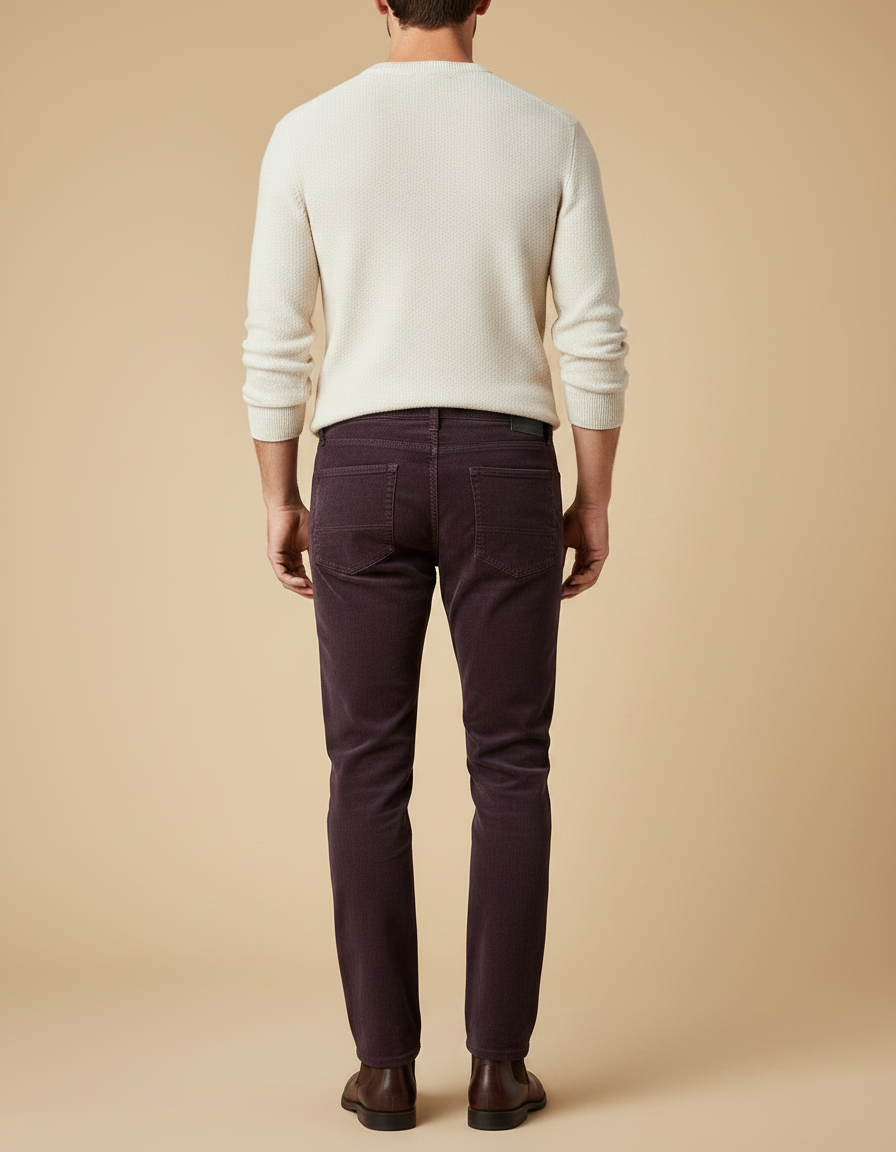Pantalon Velours Cotelé Slim Homme - Bordeaux Cordé - vue 2