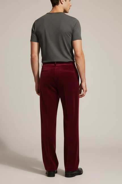 Pantalon Velours Rouge Bordeau Homme Plissé Élégant - Bordeaux - vue 2