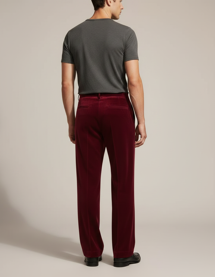 Pantalon Velours Rouge Bordeau Homme Plissé Élégant - Bordeaux - vue 2