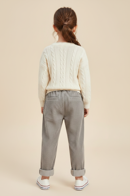 Pantalon Velours Fille Gris Pince - Cordé - vue 2