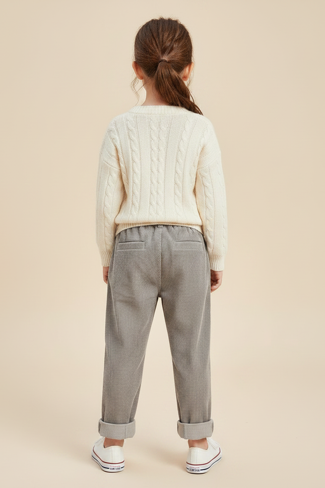 Pantalon Velours Fille Gris Pince - Cordé - vue 2