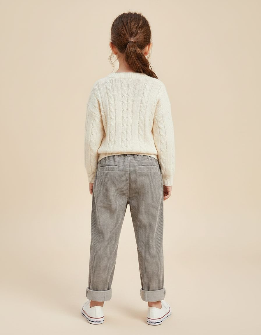 Pantalon Velours Fille Gris Pince - Cordé - vue 2