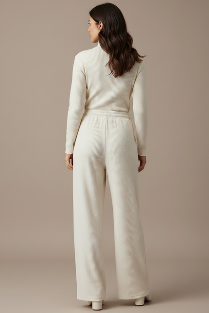 Pantalon Velours Côtelé Large Écru Décontracté Femme - Beige Maille - vue 2