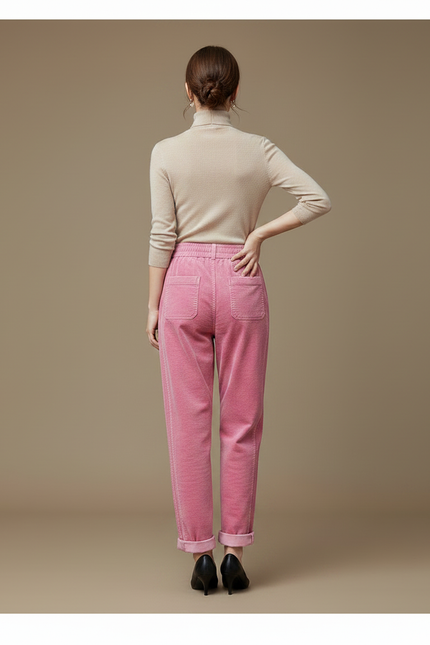 Pantalon Velours Rose Côtelé Ample Décontracté Femme - Cordé - vue 2