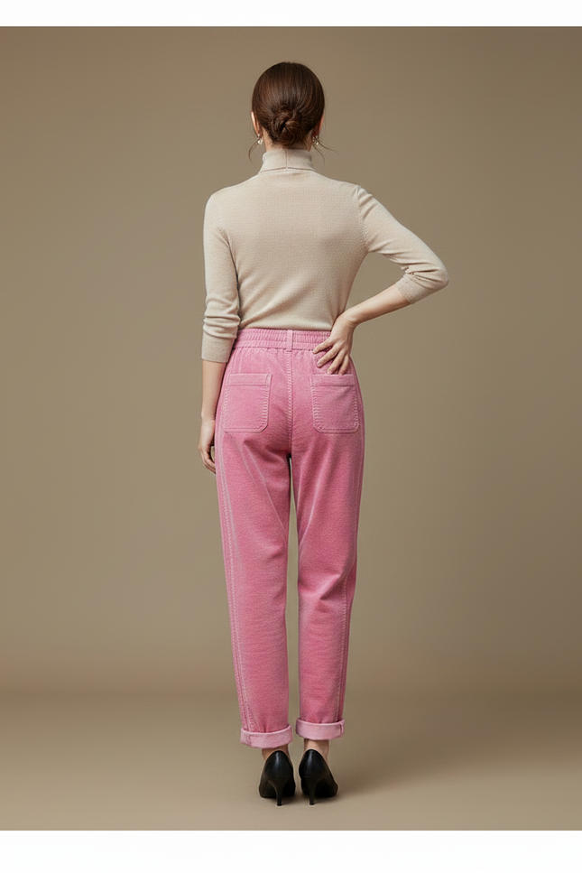 Pantalon Velours Rose Côtelé Ample Décontracté Femme - Cordé - vue 2