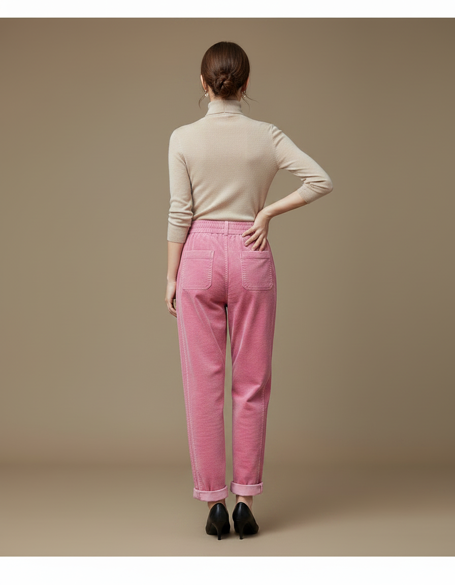Pantalon Velours Rose Côtelé Ample Décontracté Femme - Cordé - vue 2