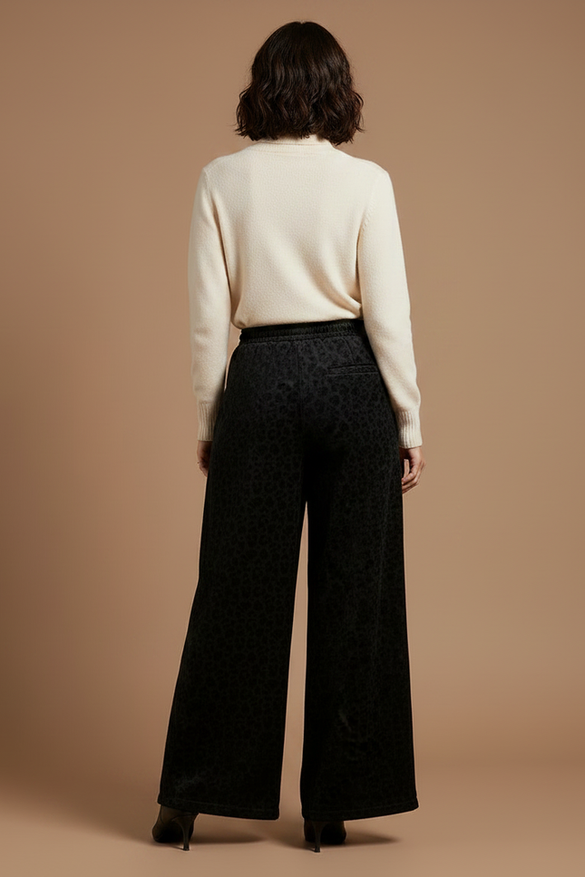 Pantalon Velours Noir Léopard Ample Confortable Femme - vue 2