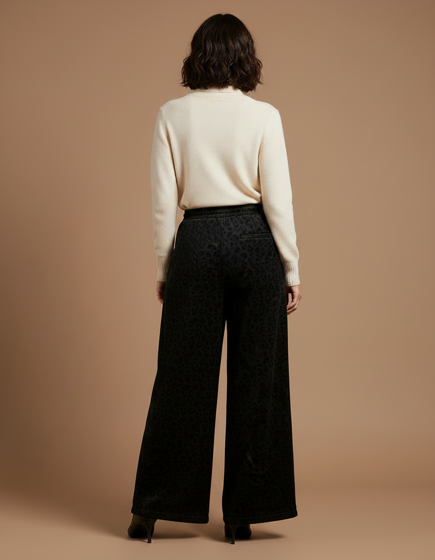 Pantalon Velours Noir Léopard Ample Confortable Femme - vue 2