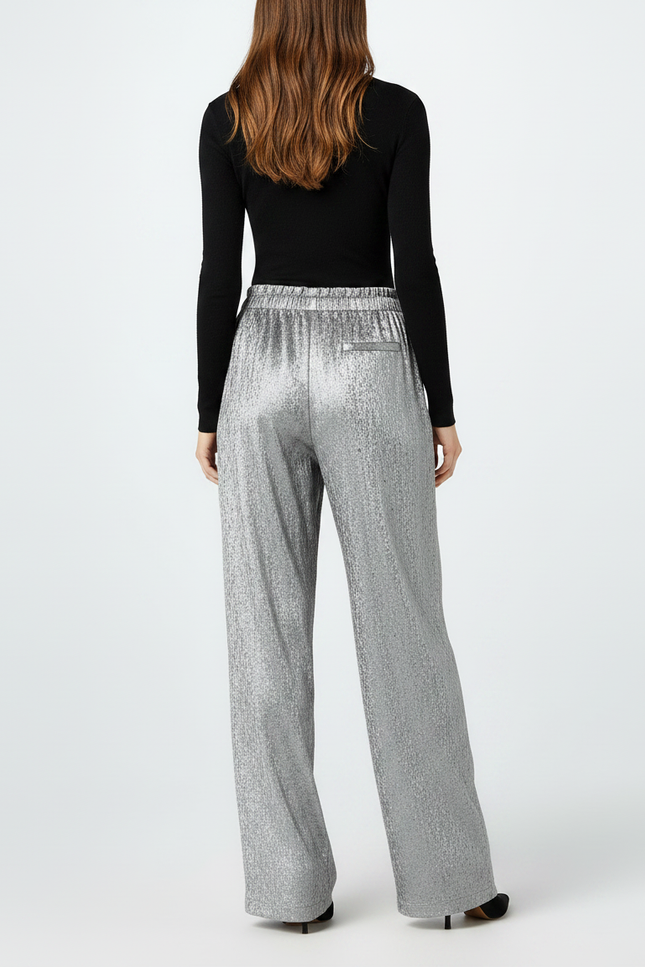 Pantalon Velours Argenté Large Brillant Fluide Femme - vue 2