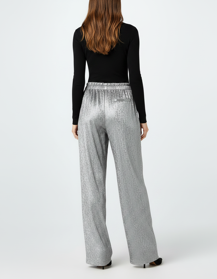 Pantalon Velours Argenté Large Brillant Fluide Femme - vue 2