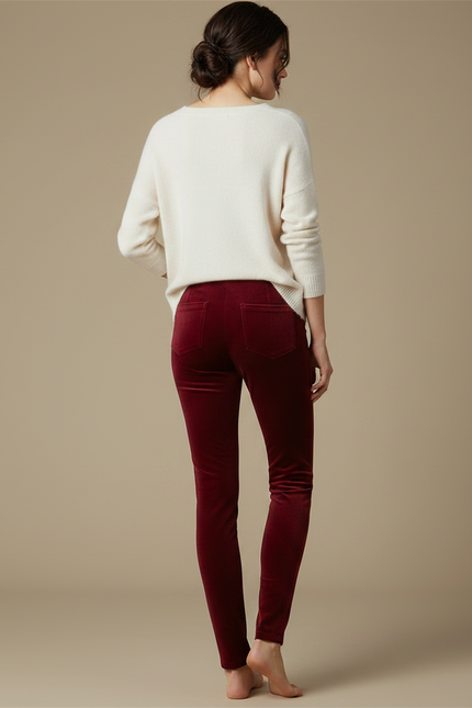 Pantalon Velours Rouge Bordeau Slim Confortable Femme - Bordeaux - vue 2