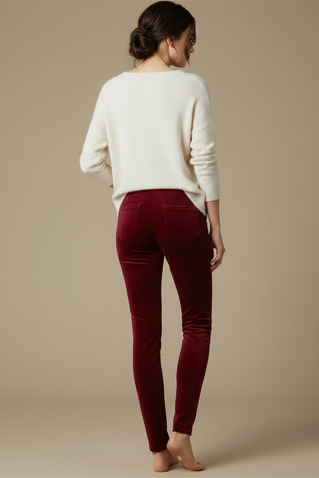 Pantalon Velours Rouge Bordeau Slim Confortable Femme - Bordeaux - vue 2