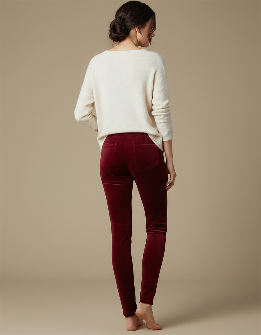 Pantalon Velours Rouge Bordeau Slim Confortable Femme - Bordeaux - vue 2