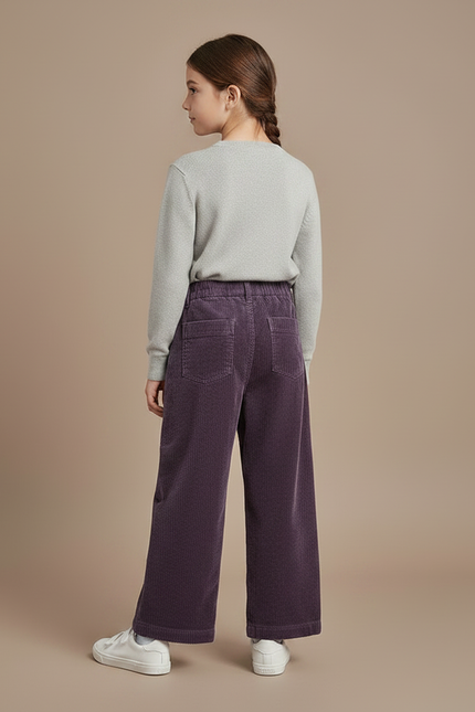 Pantalon Velours Violet Côtelé Ample Droit Enfant - vue 2