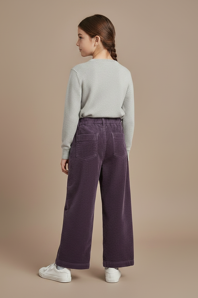 Pantalon Velours Violet Côtelé Ample Droit Enfant - vue 2