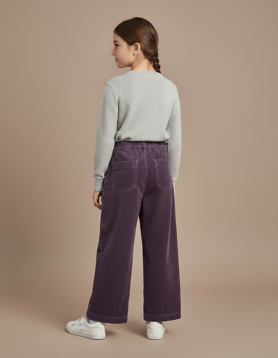 Pantalon Velours Violet Côtelé Ample Droit Enfant - vue 2