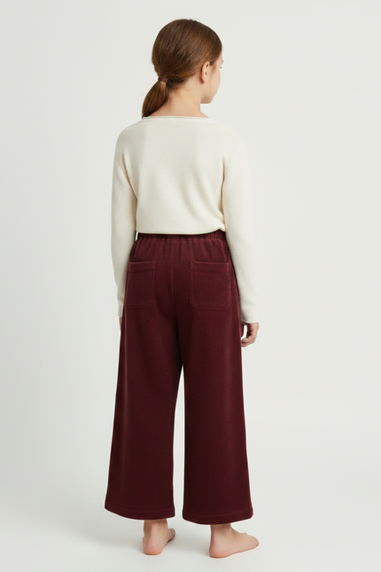 Pantalon Velours Côtelé Bordeaux Ample Enfant - vue 2