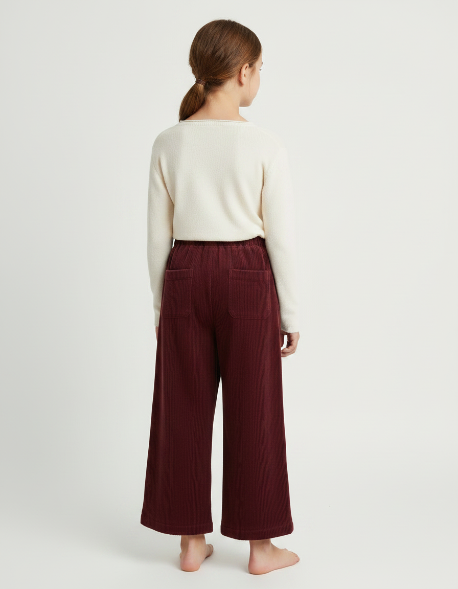 Pantalon Velours Côtelé Bordeaux Ample Enfant - vue 2