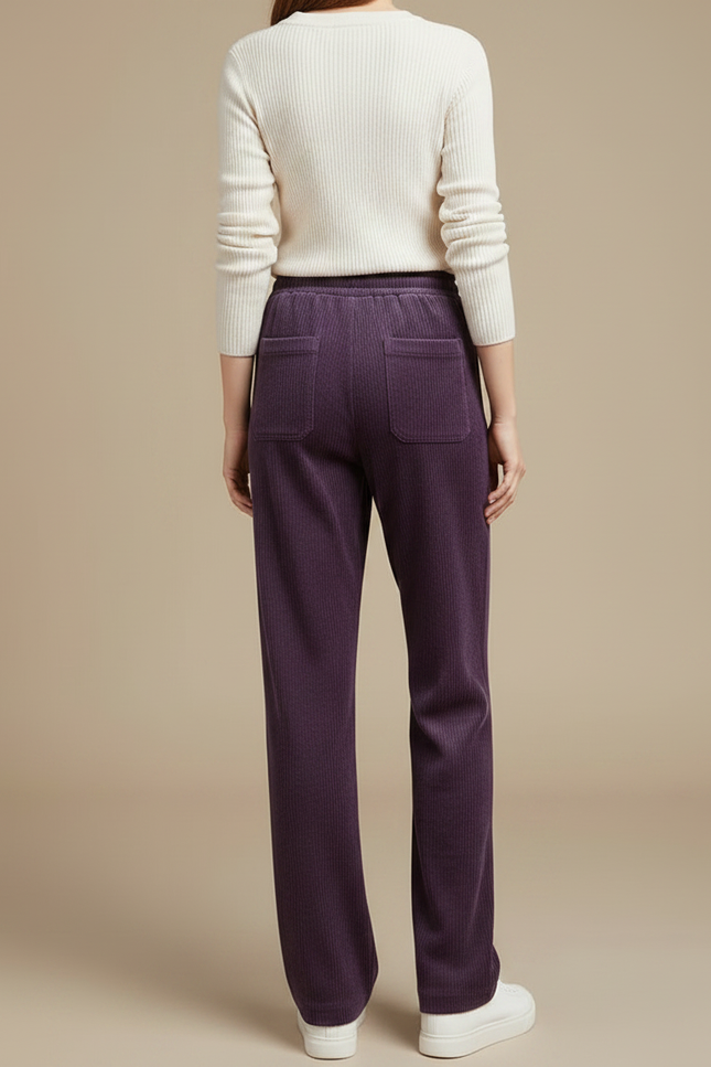 Pantalon Velours Violet Côtelé Droit Décontracté Cordon Femme - Cordé - vue 2
