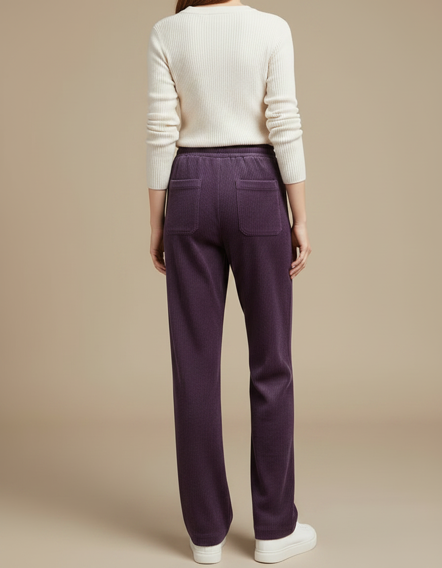 Pantalon Velours Violet Côtelé Droit Décontracté Cordon Femme - Cordé - vue 2