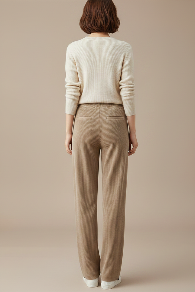 Pantalon Velours Côtelé Droit Ample Beige Femme - Cordé - vue 2