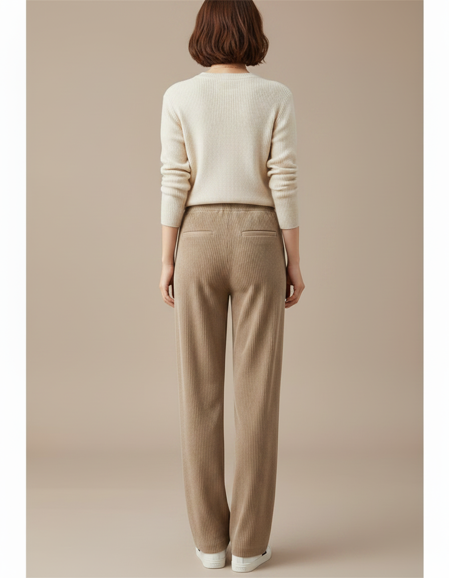 Pantalon Velours Côtelé Droit Ample Beige Femme - Cordé - vue 2