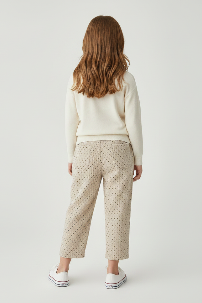 Pantalon Velours Beige Ample Points Fille Décontracté - Cordé - vue 2