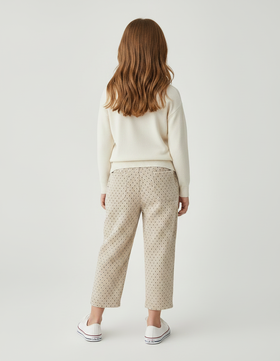 Pantalon Velours Beige Ample Points Fille Décontracté - Cordé - vue 2
