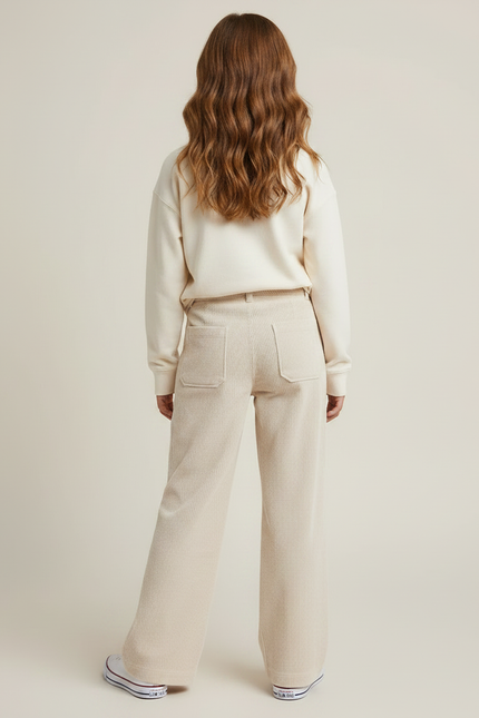 Pantalon Velours Beige Côtelé Ample Confortable Fille - Cordé - vue 2