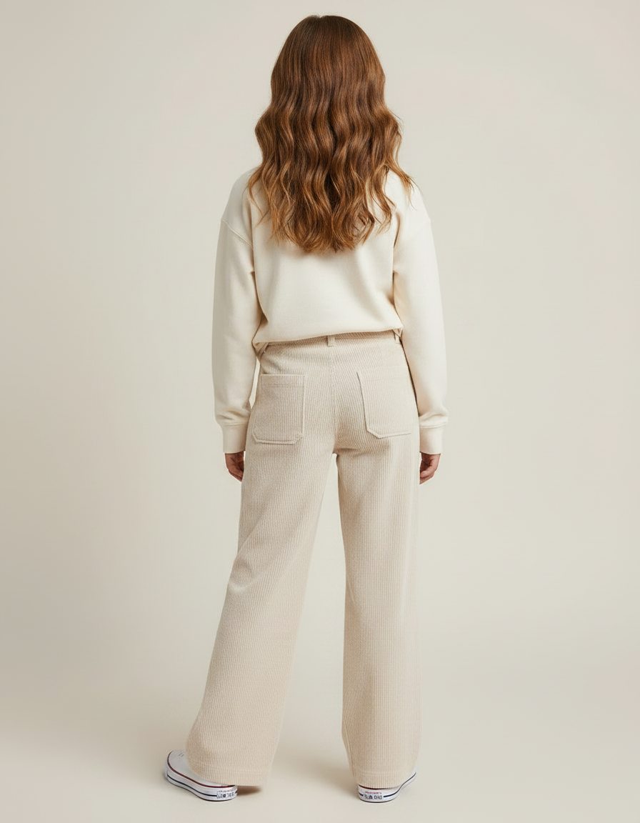 Pantalon Velours Beige Côtelé Ample Confortable Fille - Cordé - vue 2