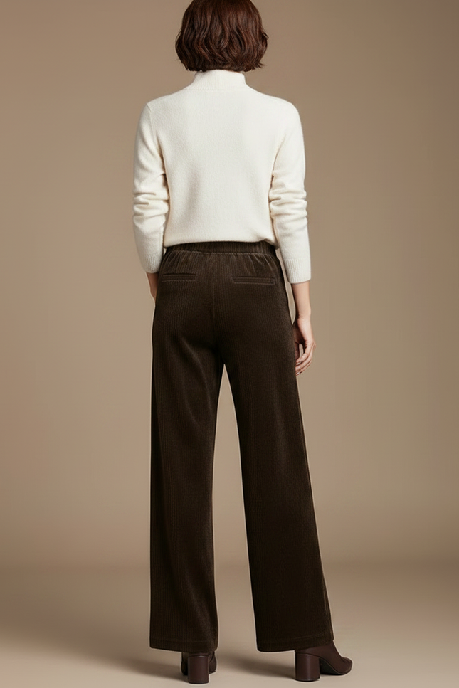 Pantalon Velours Marron Côtelé Large Droit Femme - Cordé - vue 2