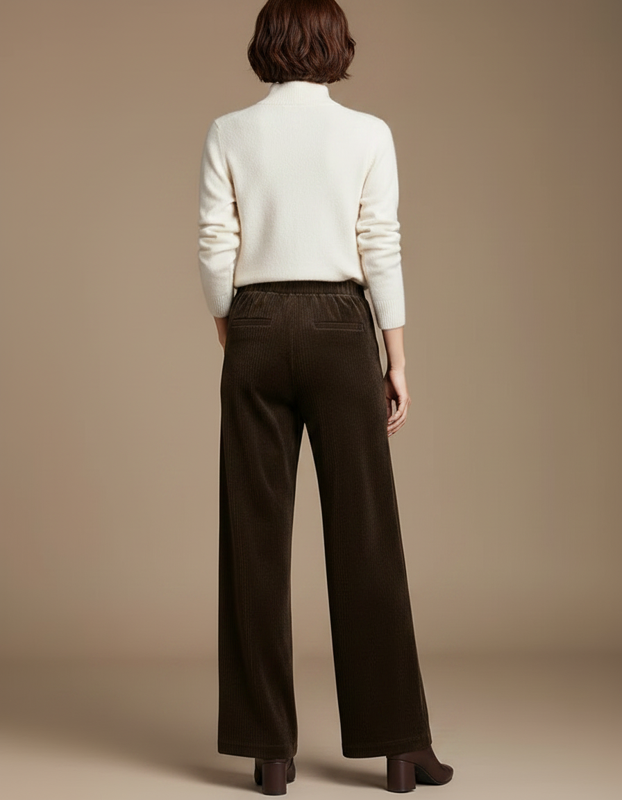 Pantalon Velours Marron Côtelé Large Droit Femme - Cordé - vue 2
