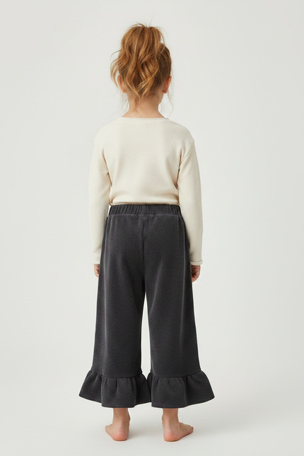 Pantalon Velours Côtelé Ample Volants Fille - Gris Cordé - vue 2