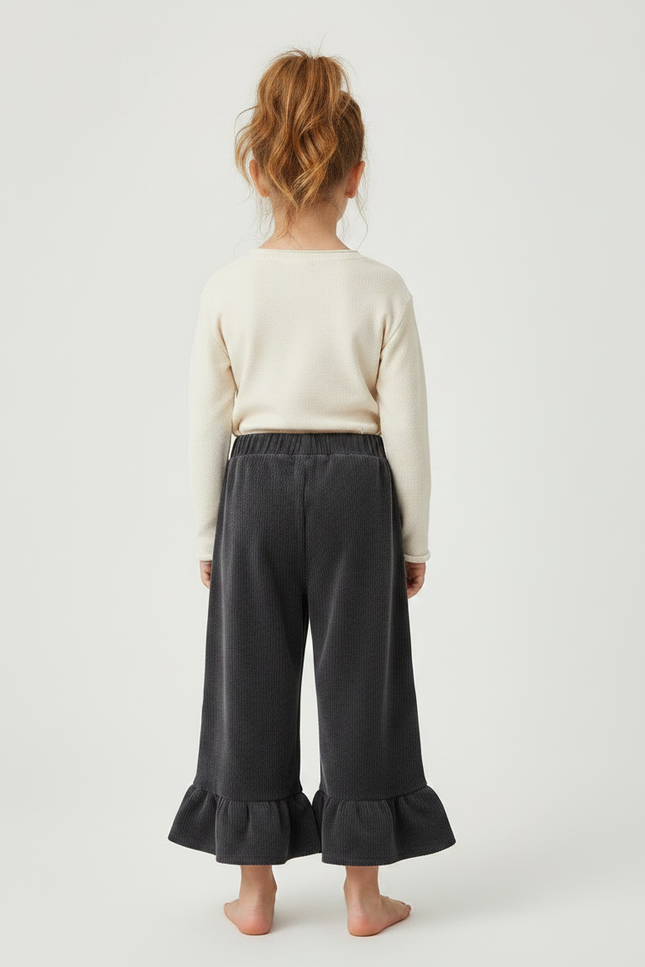 Pantalon Velours Côtelé Ample Volants Fille - Gris Cordé - vue 2