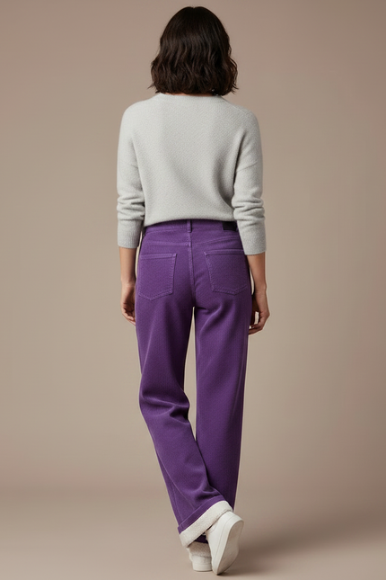 Pantalon Velours Côtelé Violet Large Confortable Femme - Cordé - vue 2