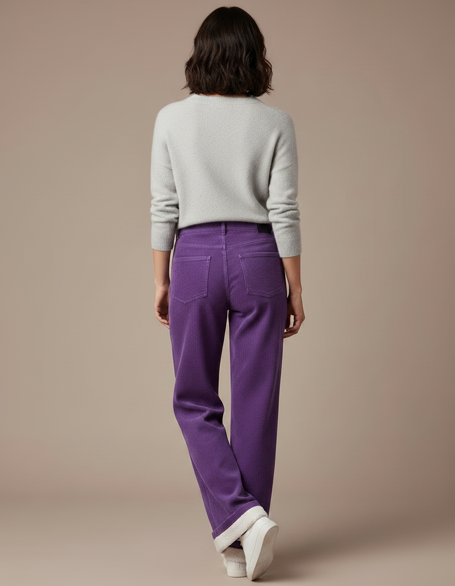 Pantalon Velours Côtelé Violet Large Confortable Femme - Cordé - vue 2