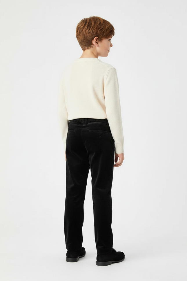 Pantalon Velours Noir Droit Enfant Élégant Classique - Cordé - vue 2