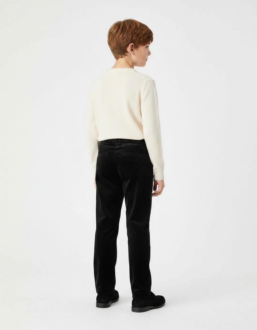Pantalon Velours Noir Droit Enfant Élégant Classique - Cordé - vue 2