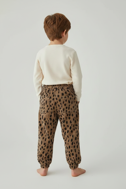 Pantalon Velours Léopard Côtelé Ample Enfant Marron - Cordé - vue 2