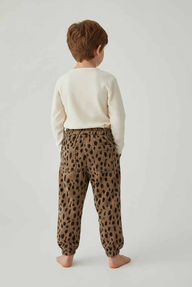 Pantalon Velours Léopard Côtelé Ample Enfant Marron - Cordé - vue 2