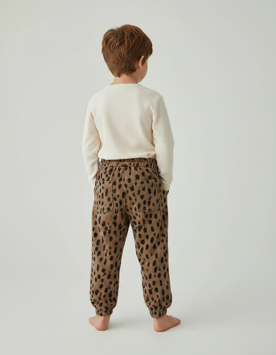 Pantalon Velours Léopard Côtelé Ample Enfant Marron - Cordé - vue 2