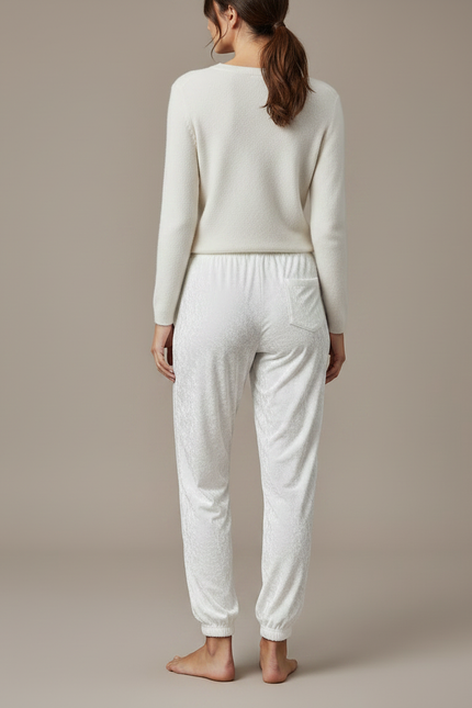 Pantalon Jogging Femme Velours - Blanc - vue 2