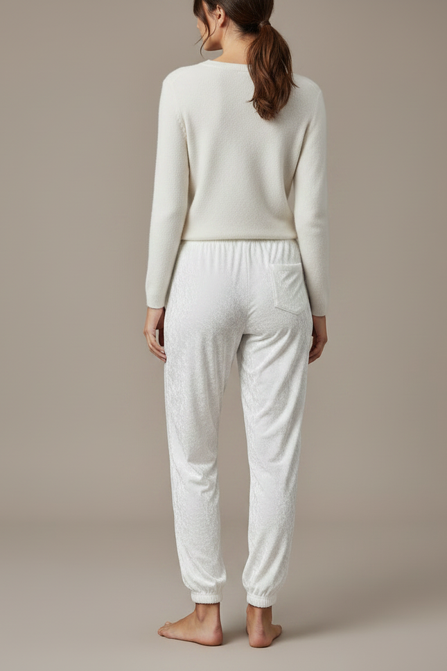 Pantalon Jogging Femme Velours - Blanc - vue 2