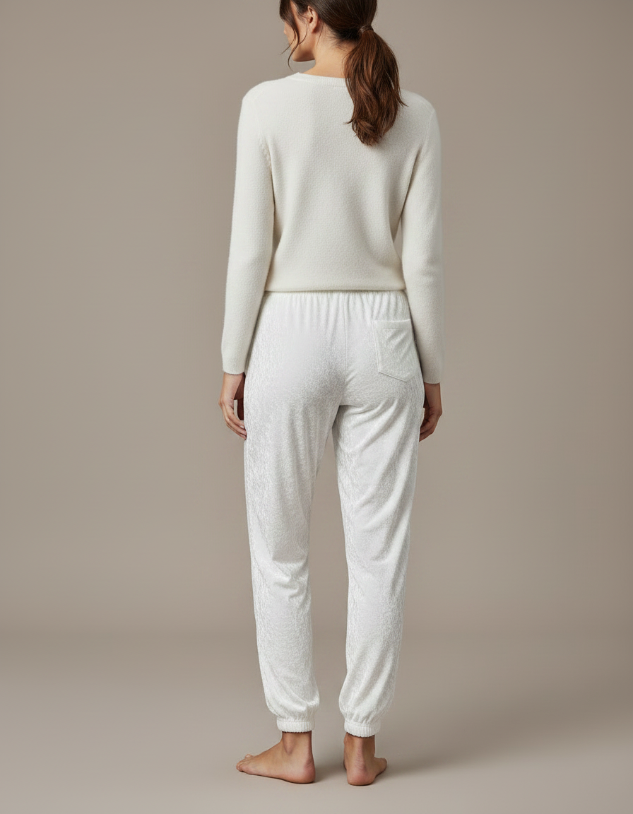 Pantalon Jogging Femme Velours - Blanc - vue 2