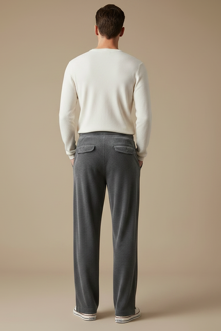 Pantalon Velours Gris Côtelé Large Décontracté Homme - Cordé - vue 2